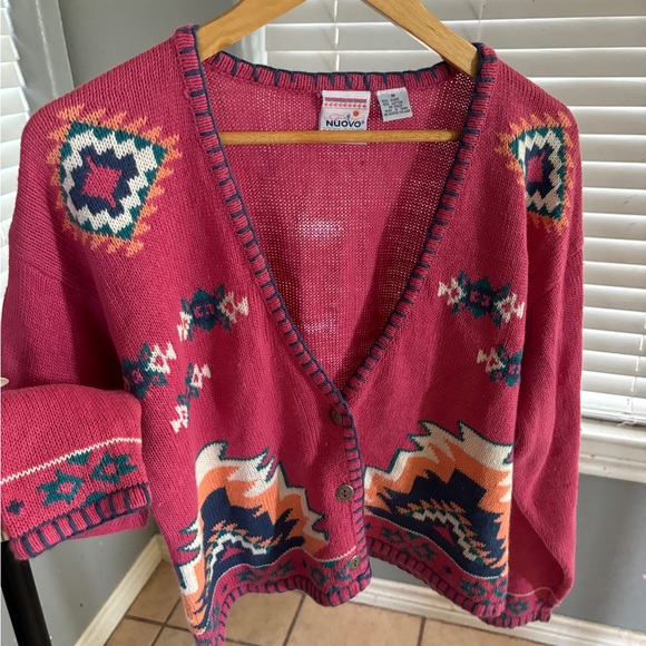 Nuovo Vintage 90s Southwestern Aztec Print Cardigan Sweater - Medium - Picture 9 of 11